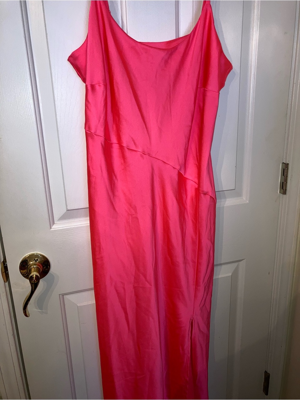 a new day Hot Pink Satin Slip Midi Dress